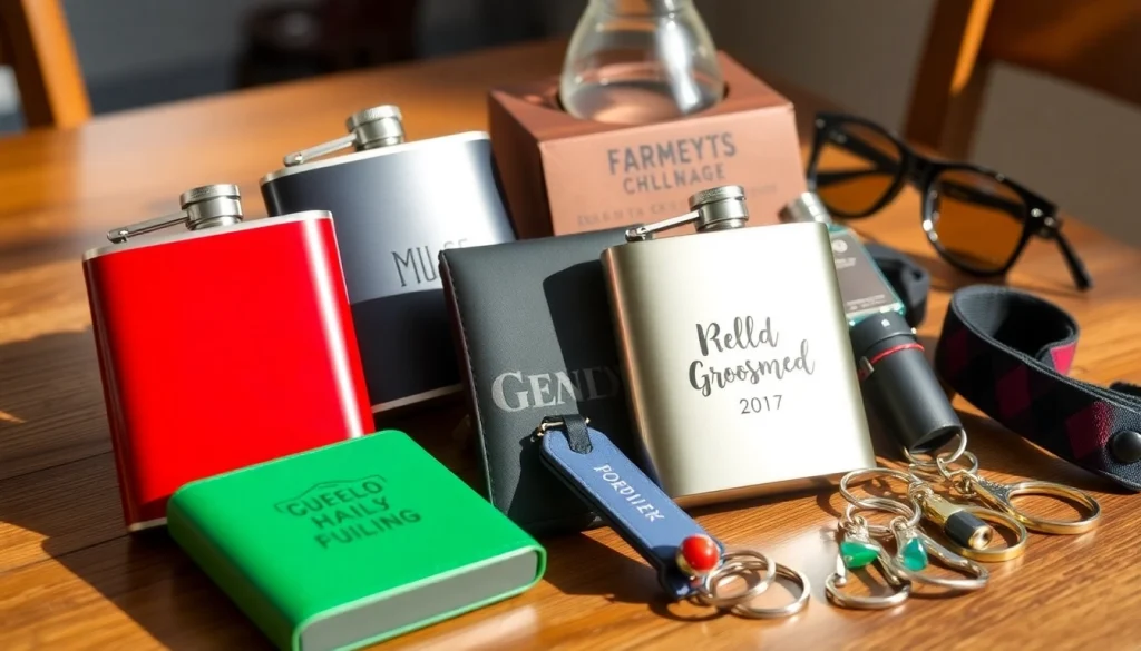 Shop vibrant cheap groomsmen gifts including personalized flasks and engraved keychains for effortless wedding charm.