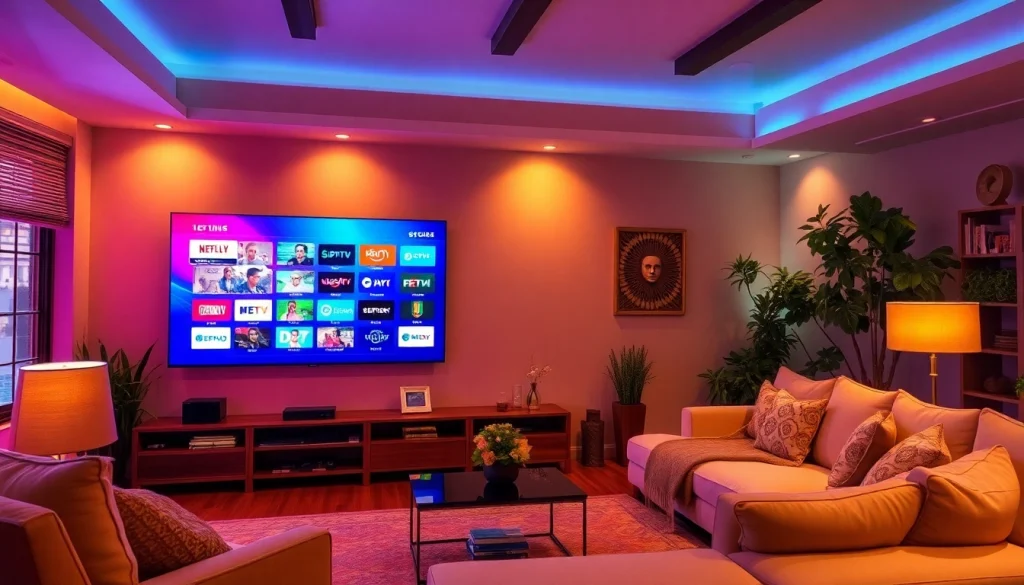 Catch the best ambiance for watching your abonnement iptv with a cozy living room set.
