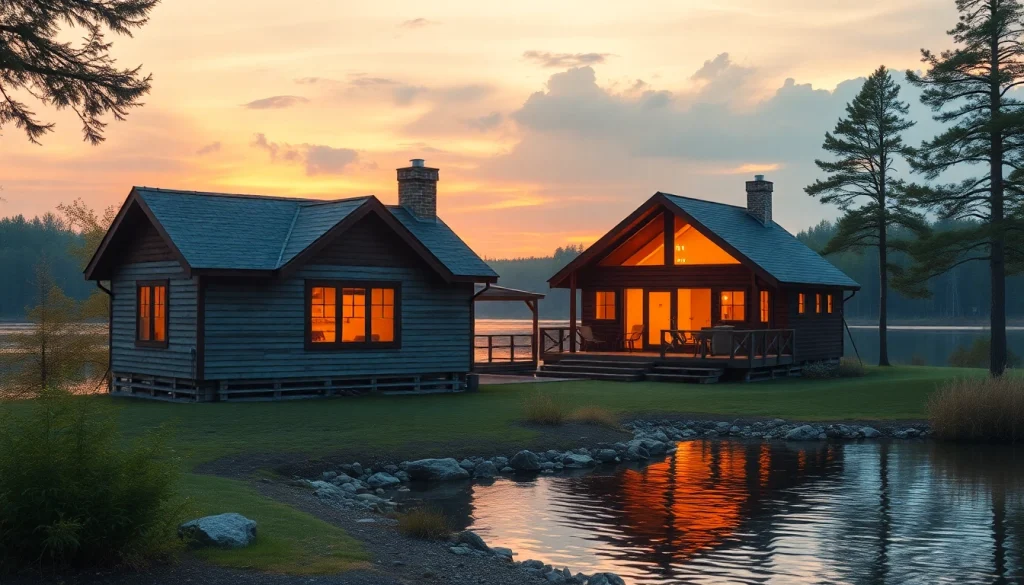 Enjoying the tranquility of lubie dom's lakeside setting with vibrant sunsets and charming architecture.