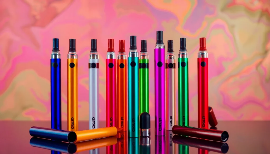 Discover stylish dummy vapes in an eye-catching arrangement on a colorful background.