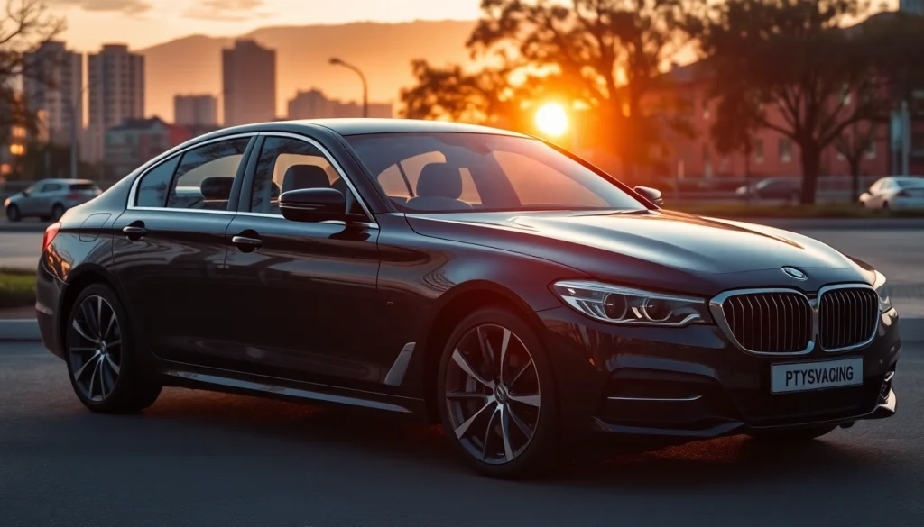 Experience the luxury private car service Johannesburg with a stylish black sedan in a scenic setting.