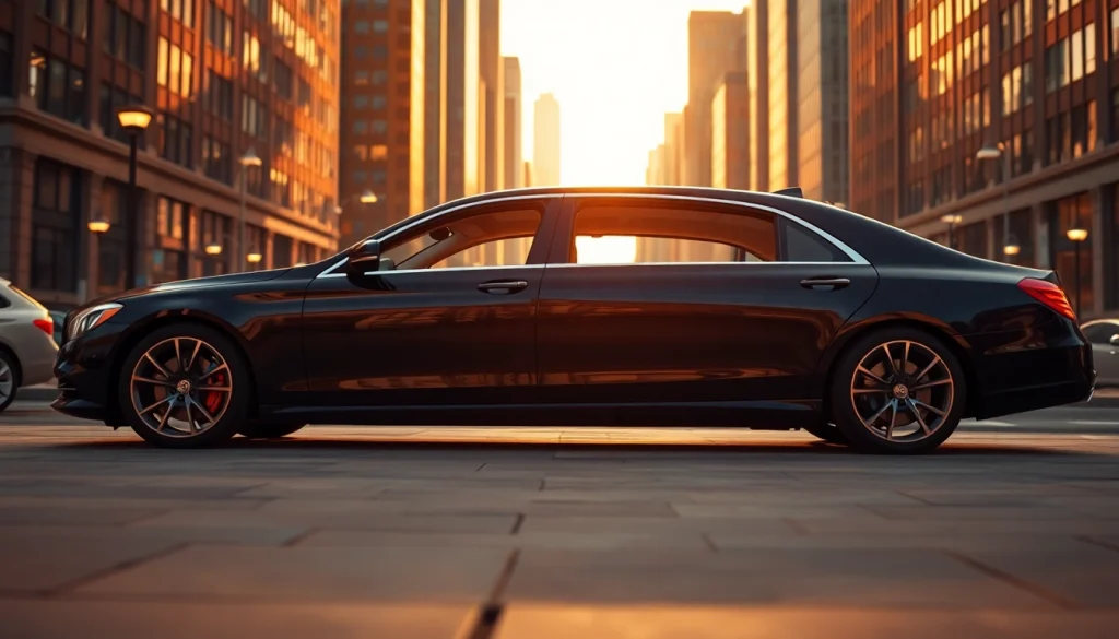 Experience luxury hire car with driver Singapore, showcasing a premium black vehicle in a vibrant city setting.