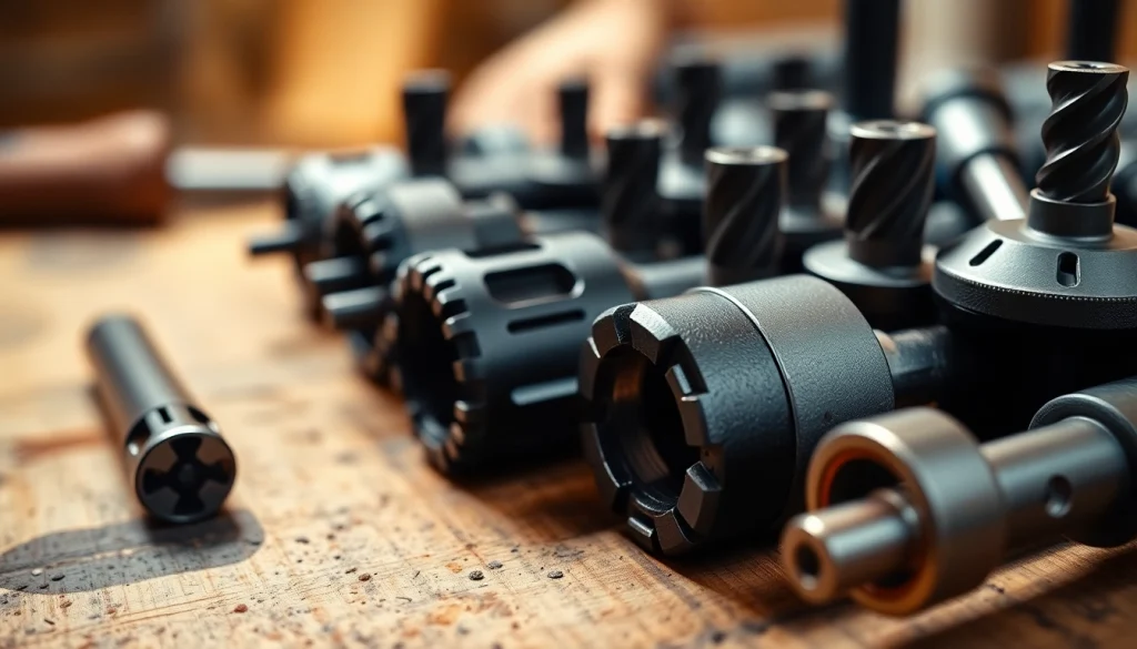 View various drill chucks designed for precision and versatility on a workshop bench.