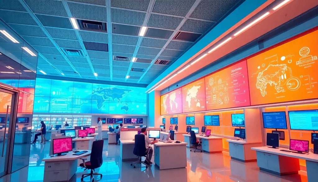 View of a modern healthcare data center illustrating data flow for https://www.informaticsview.com, showcasing advanced technology.