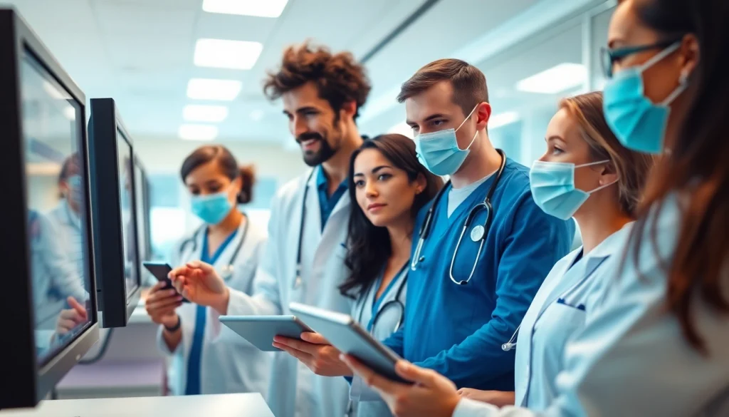 Explore healthcare analytics at https://www.informaticsview.com with professionals evaluating data in a modern setting.