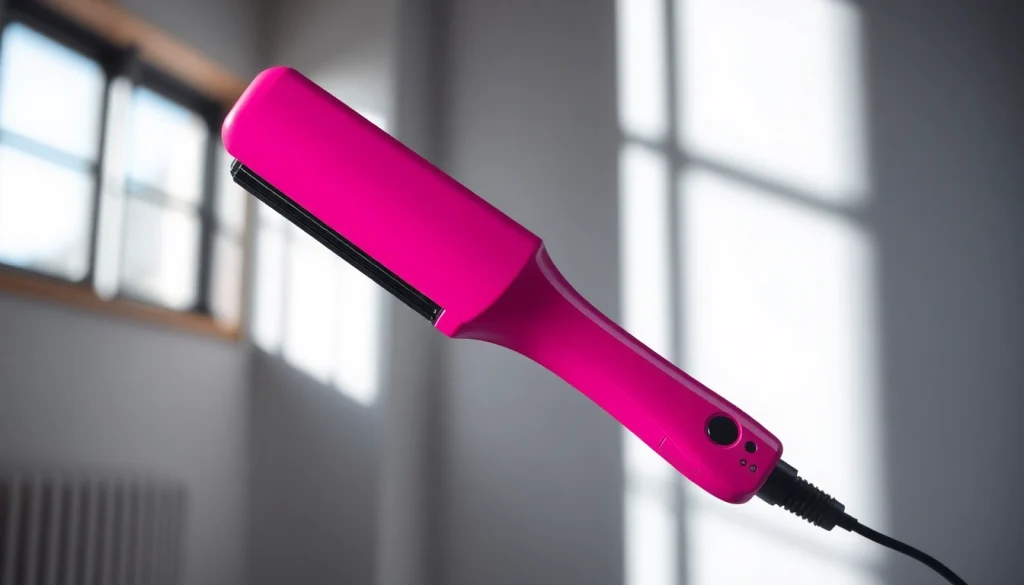 Enhance your styling with our salon tools like this pink ergonomic hair styler.