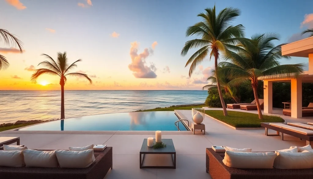 Experience exclusive villas St Martin featuring stunning ocean views and serene sunset lighting.