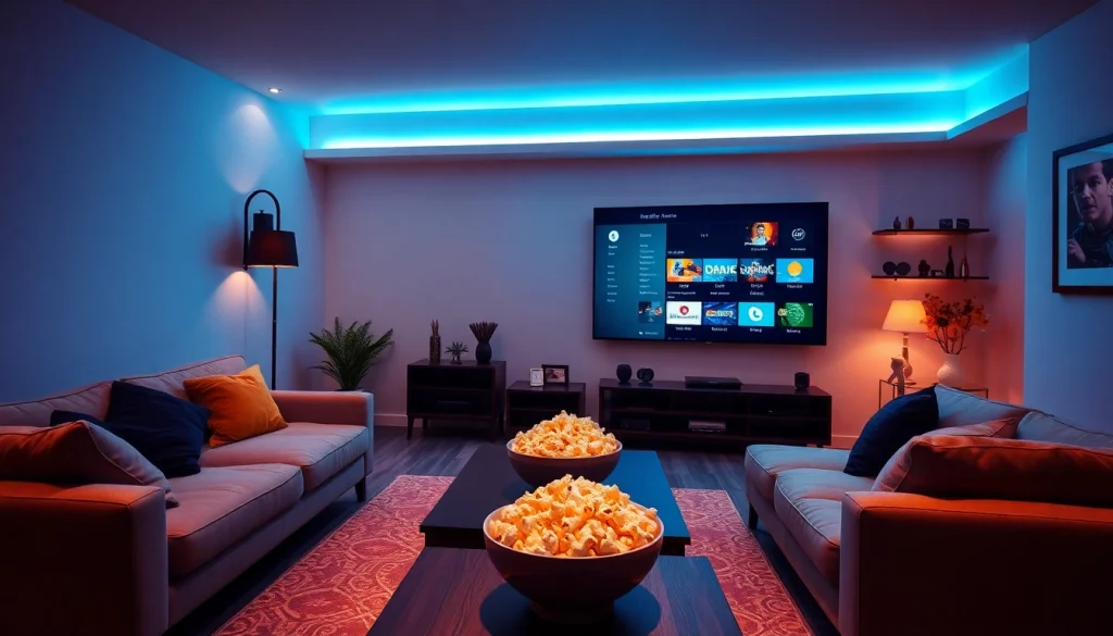 Experience the thrill of a free iptv trial in a cozy living room with a vibrant TV setup.