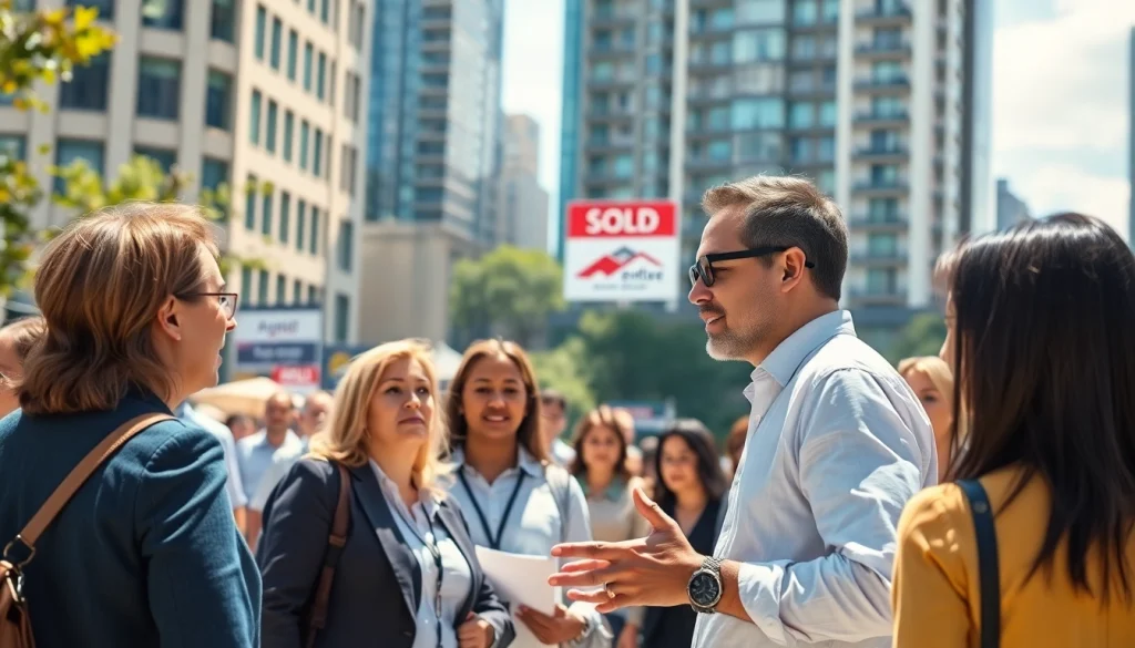 Engaging scene of a wholesaler discussing Wholesale Real Estate Leads with potential clients outdoors.