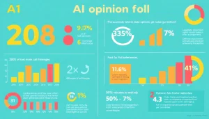 Visualize insights from an AI Opinion poll, featuring data trends and engaging charts with vibrant colors.